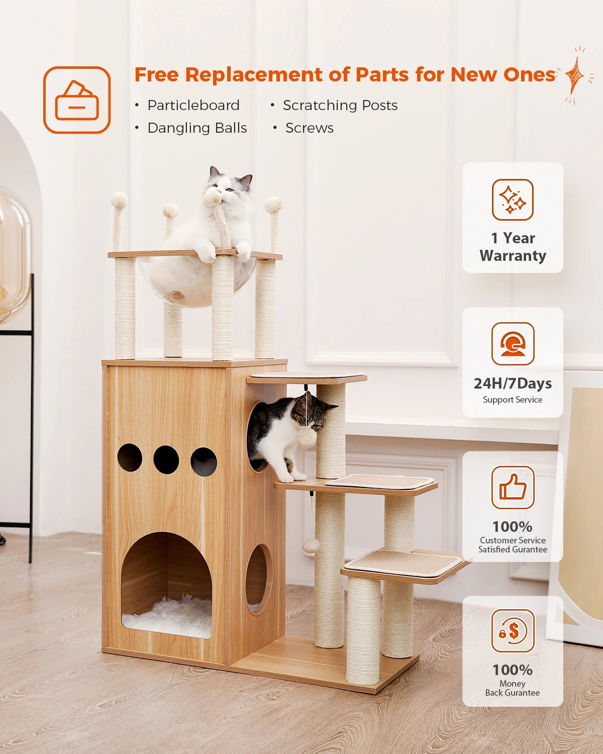 Modern Wood Cat Tree And Heavy Duty Scratch Post