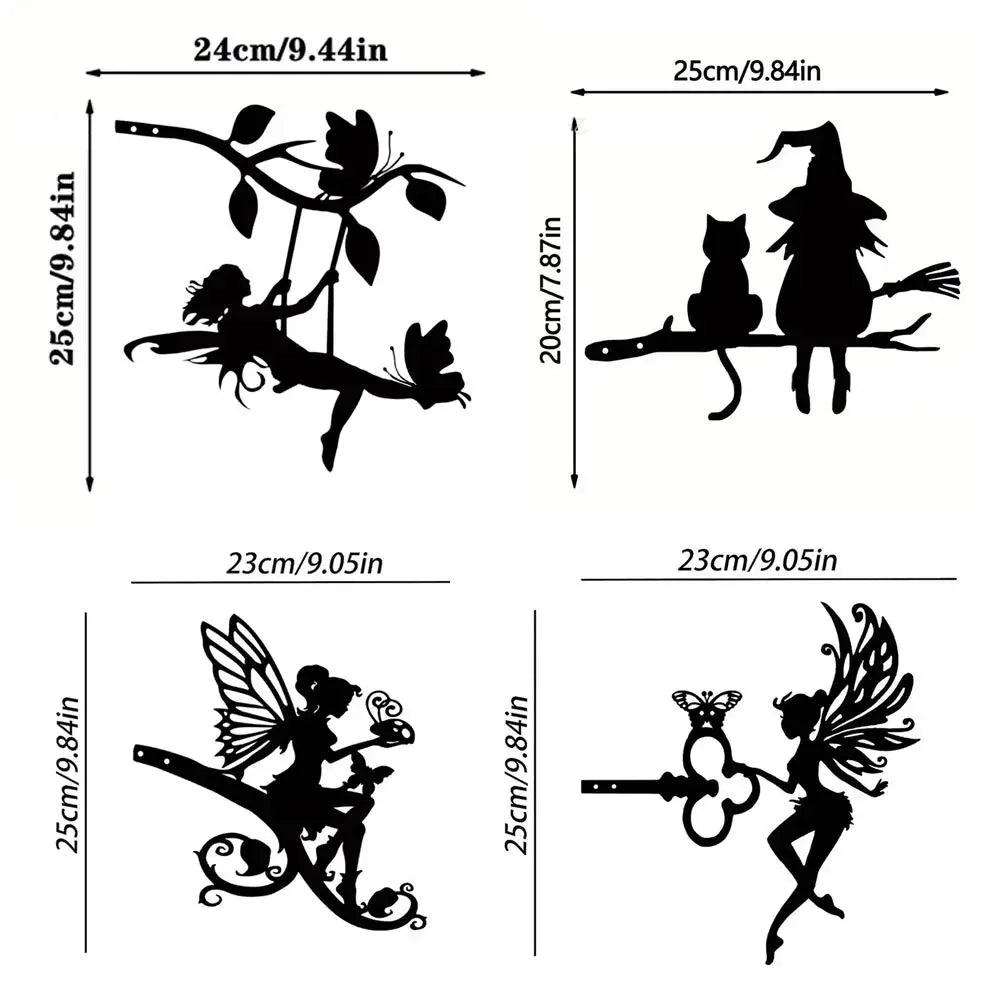 Iron Silhouette Cute Witch And Cat Yard Art Decor