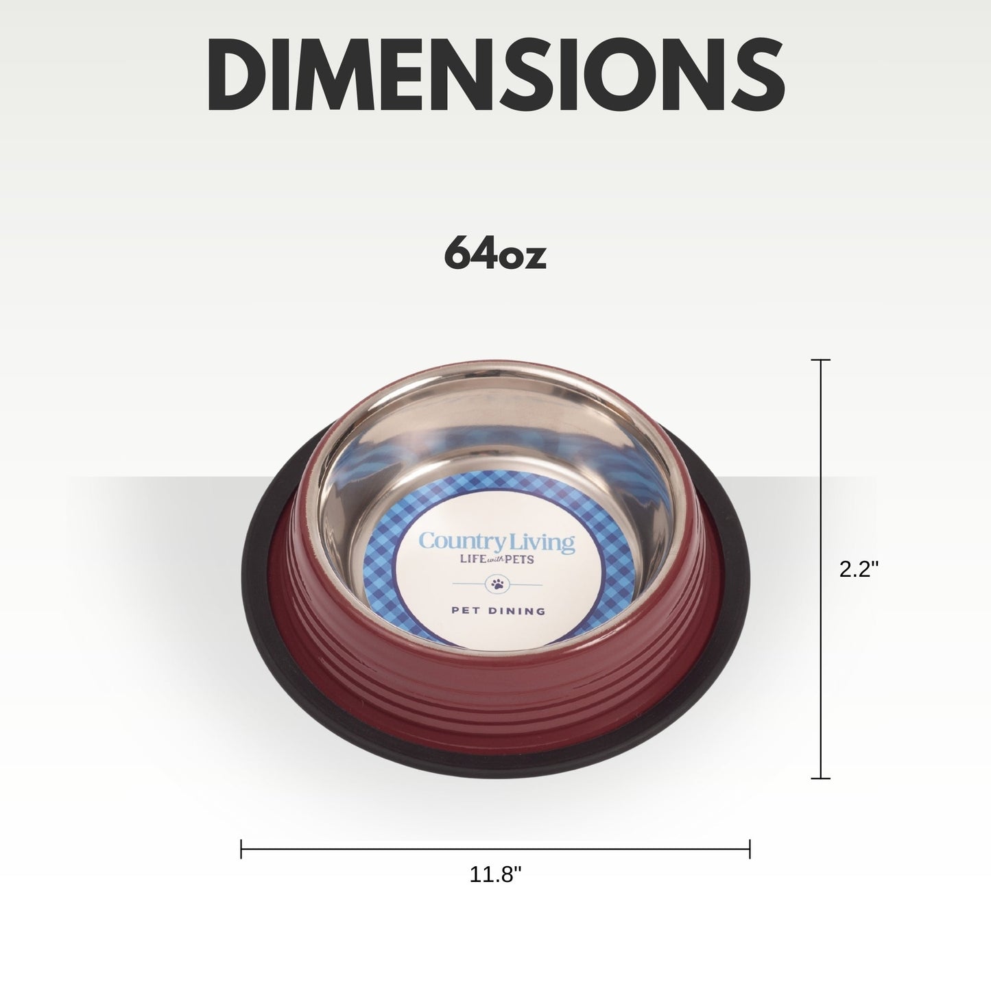 Country Living Set of 2 Ribbed Non-Slip Pet Bowls – Merlot Red