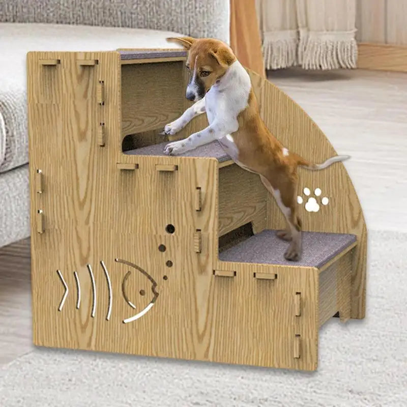 3-Step Wooden Pet Stairs, Non-Slip
