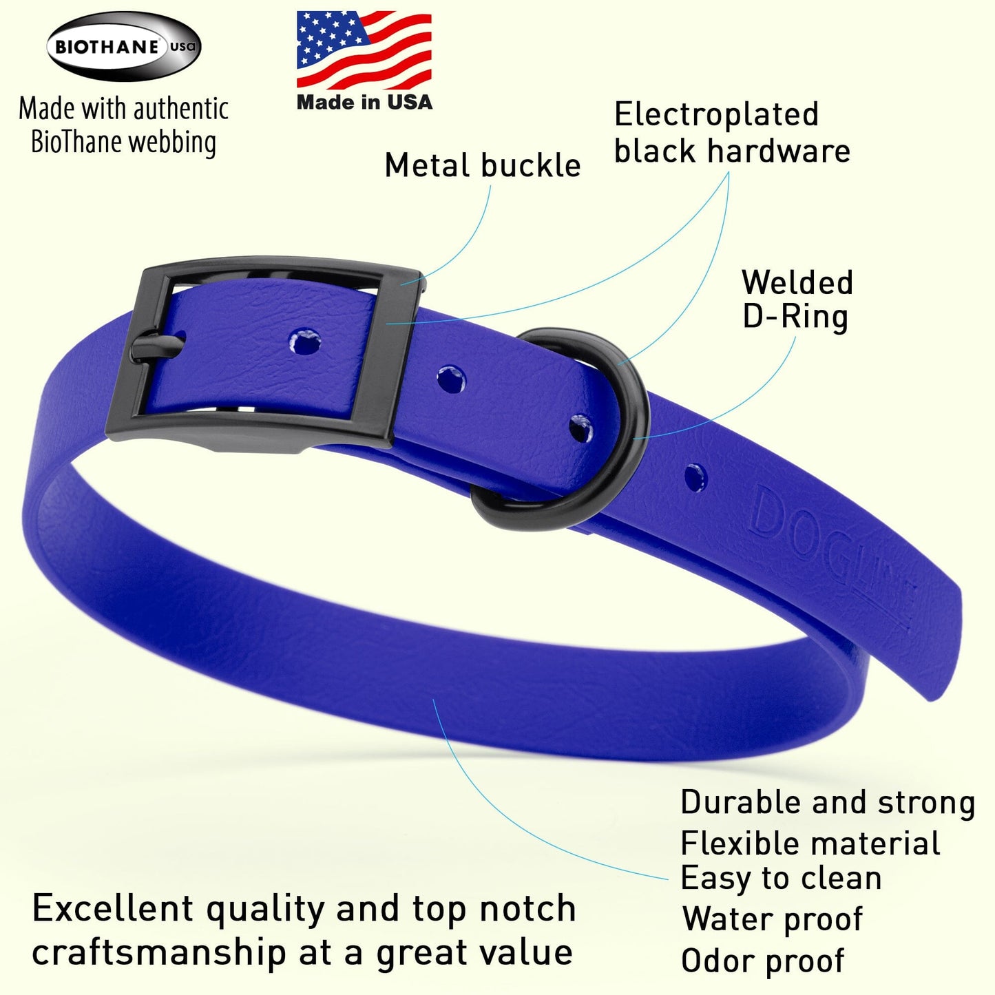 Biothane Waterproof Dog Collar - Medium (15 to 18 inches)