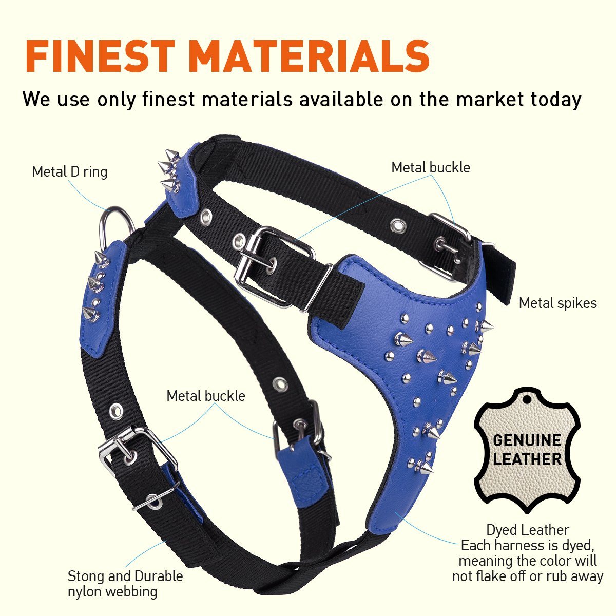 Leather + Nylon Spiked Dog Harness