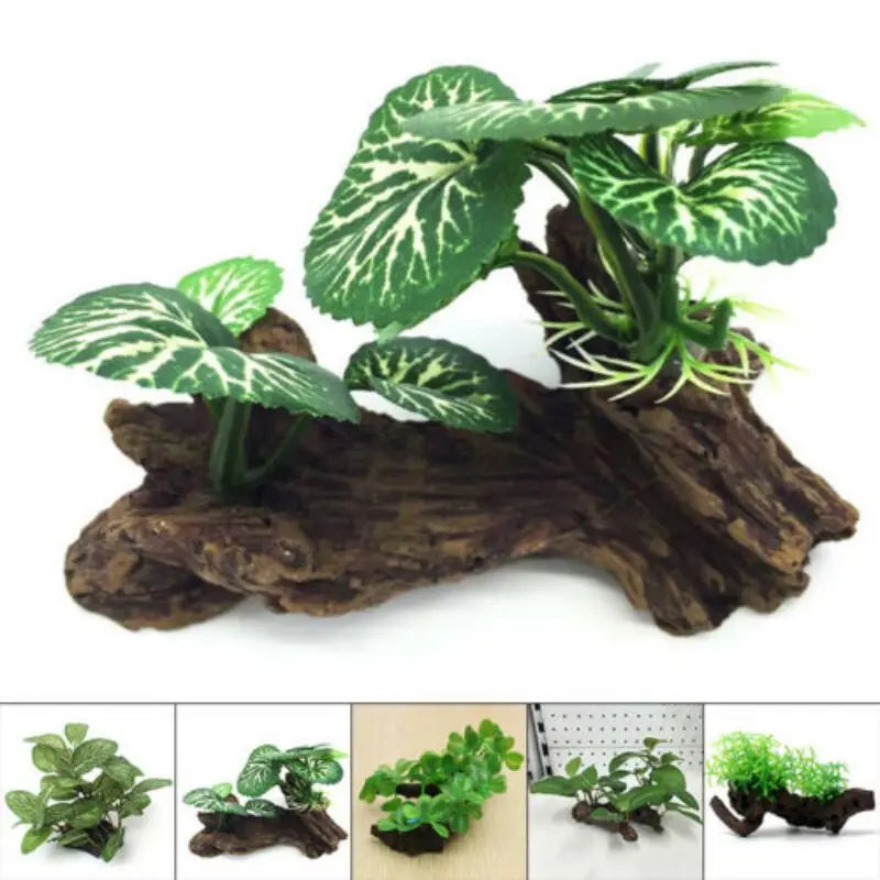 Artificial Aquarium Fish Tank Reptile Plant Wood Decoration