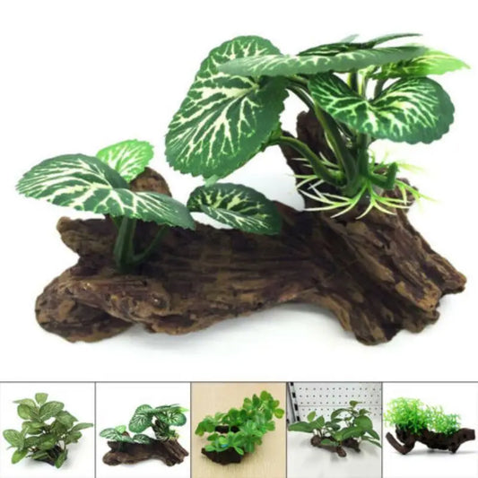 Artificial Aquarium Fish Tank Reptile Plant Wood Decoration