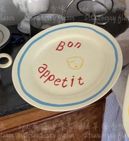 Cream Colored Cute Ceramic Plate Pet Tableware