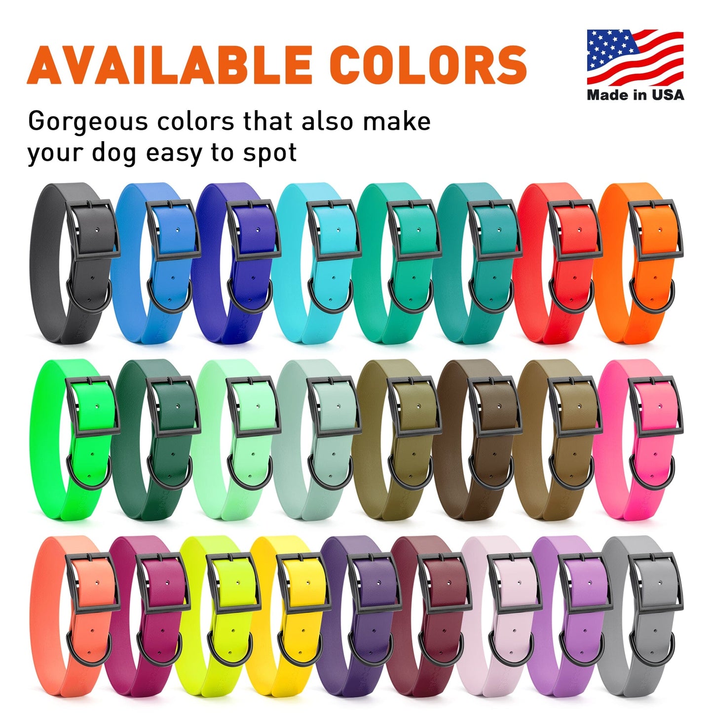 Biothane Waterproof Dog Collar - 1.5in Wide - X-Large (20 to 24 inches)