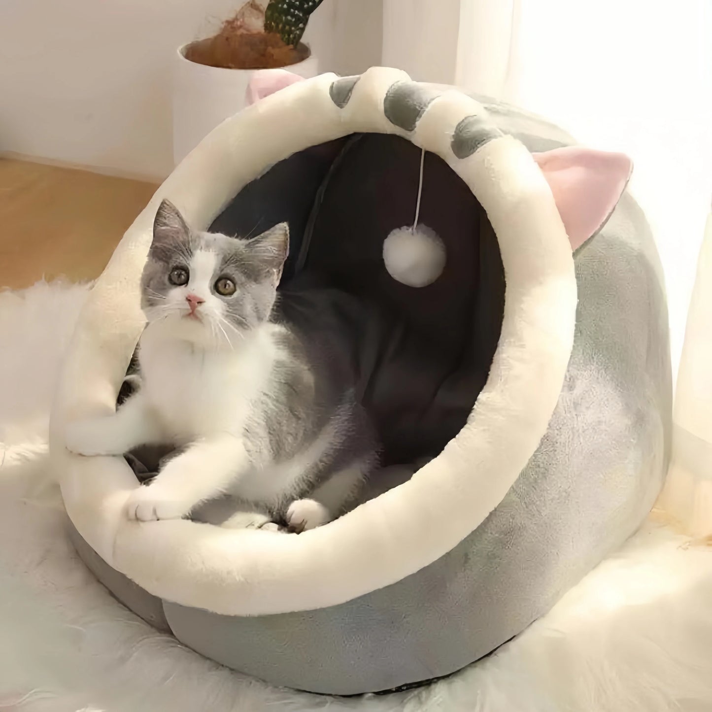 Semi Enclosed Plush Pet Bed