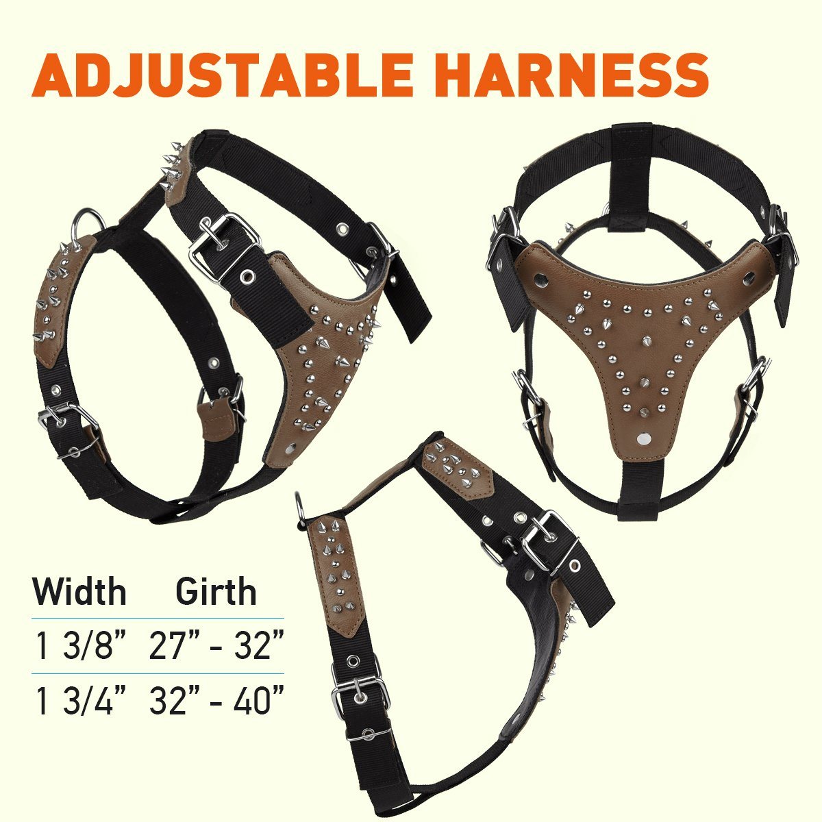 Leather + Nylon Spiked Dog Harness