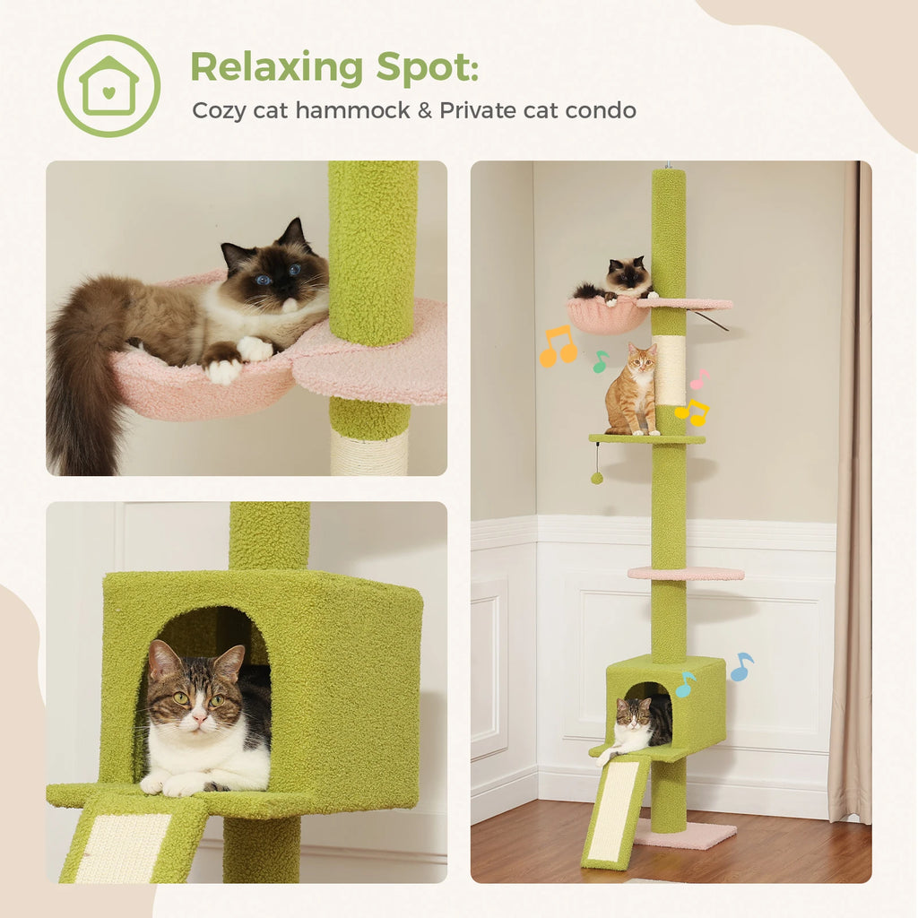 Adjustable 210-274CM Floor to Ceiling Cat Tower 5 Tiers