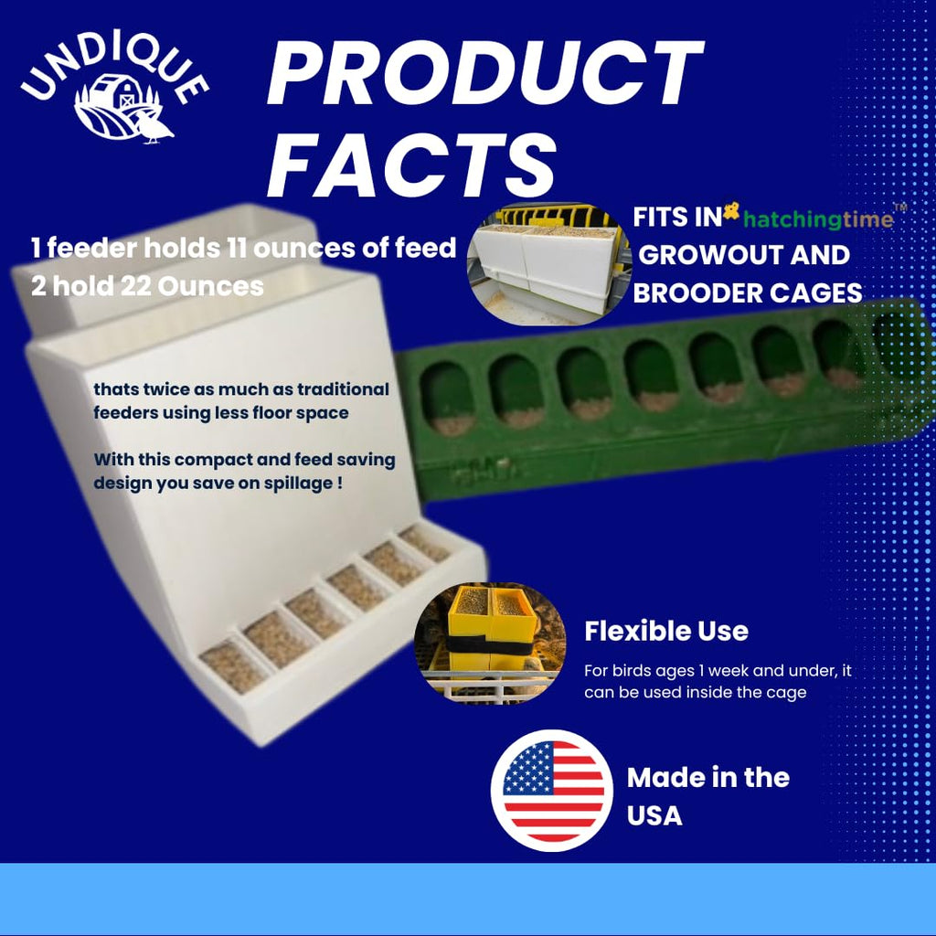 Button Quail Feeders (2), Adjustable Spill-Resistant Design Made in USA