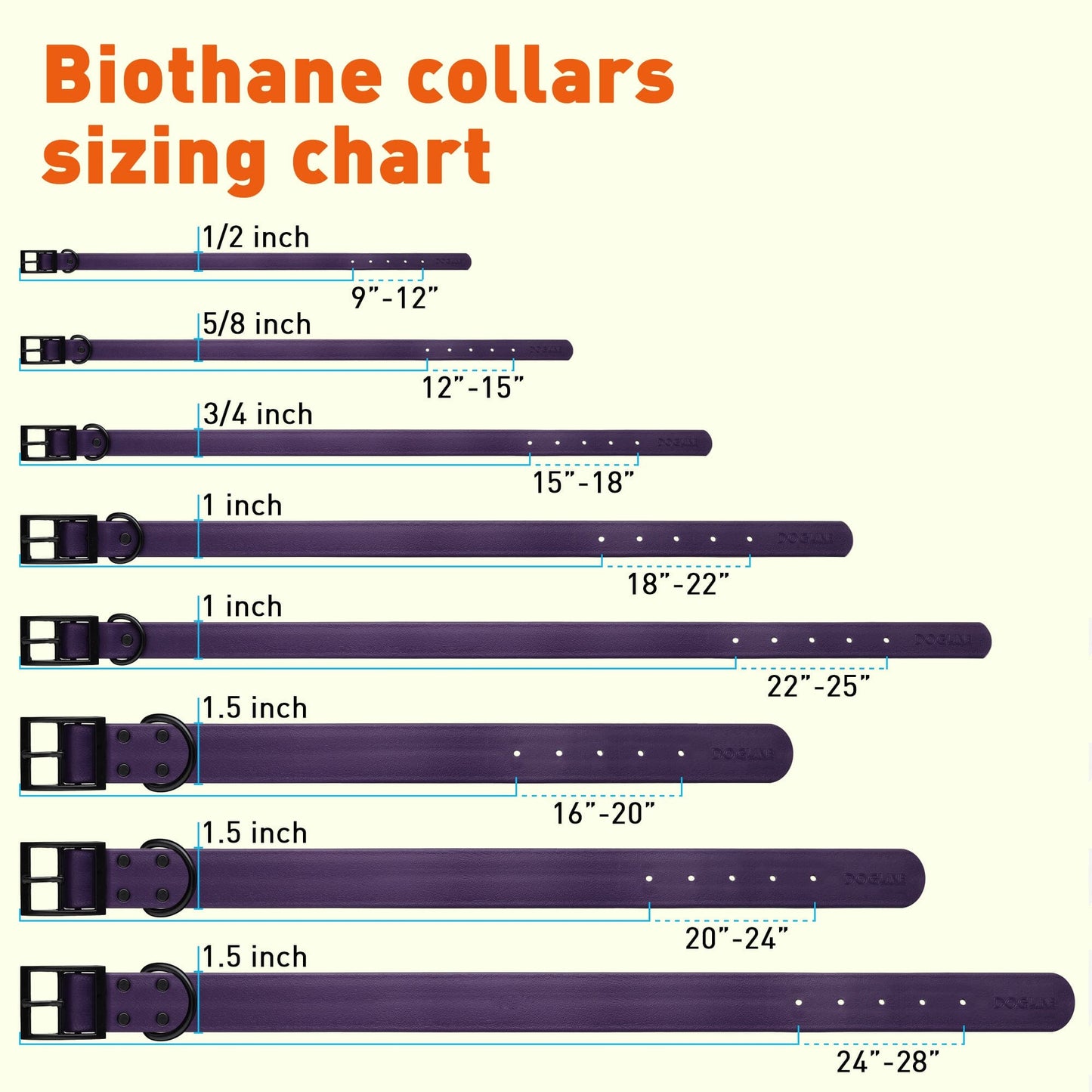 Biothane Waterproof Dog Collar - 1.5in Wide - X-Large (20 to 24 inches)