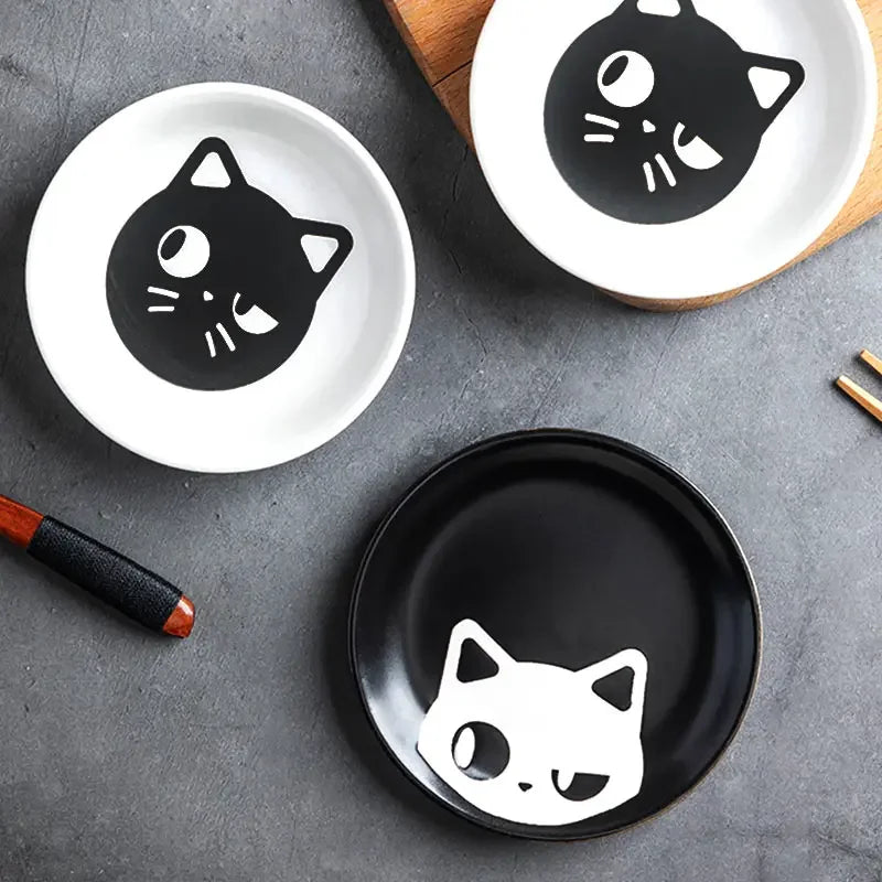 Ceramic Cartoon Cat Circular Plate and Bowl