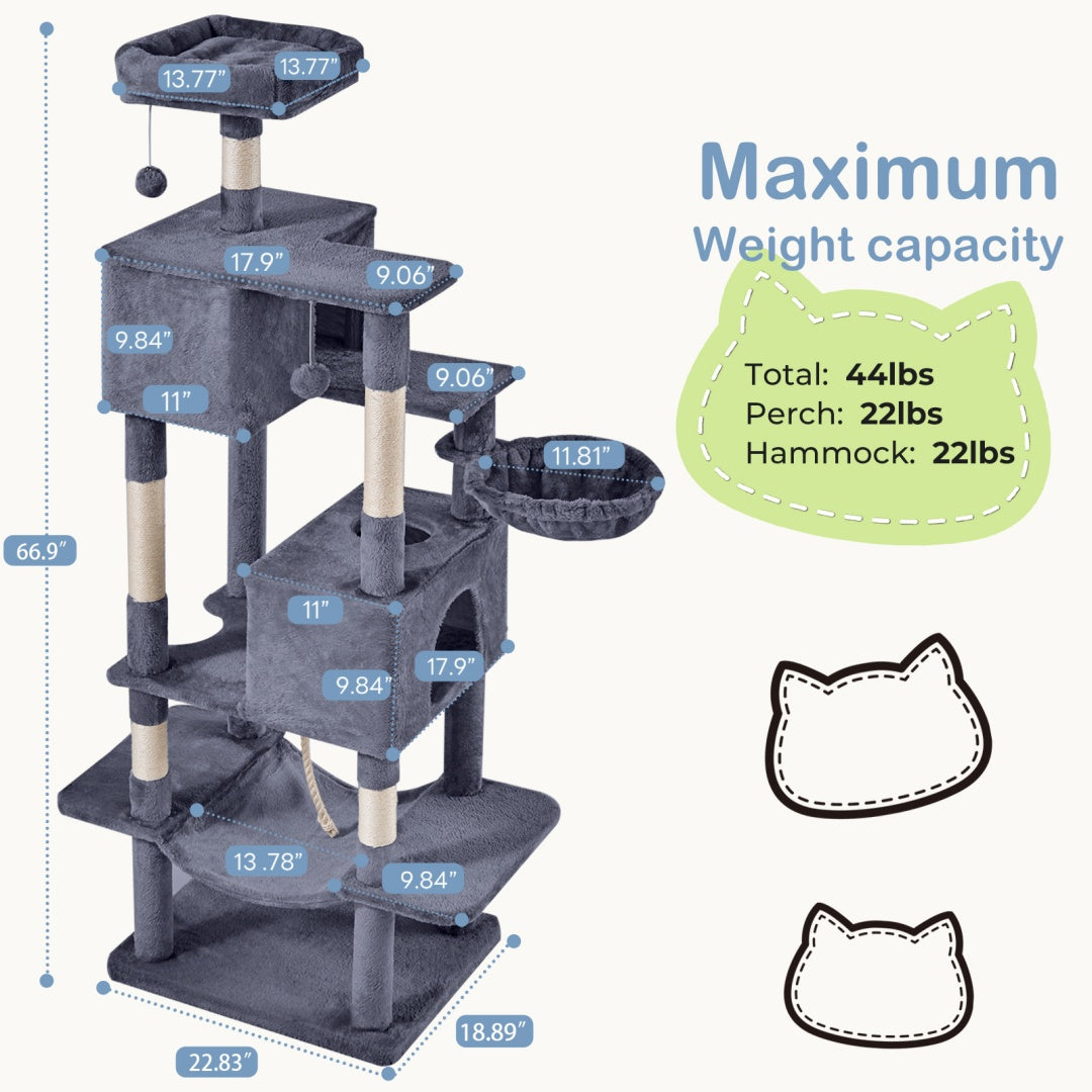 66 Inch Cat Tree Climbing Platform, Hammock