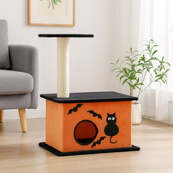 Halloween Cat Tree,  For Indoor Cats, Large Platform, Sisal Scratching Post,