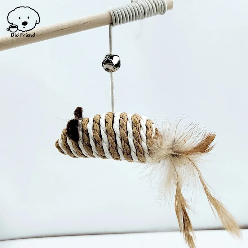 Wooden Handmade Cat Feather Toy