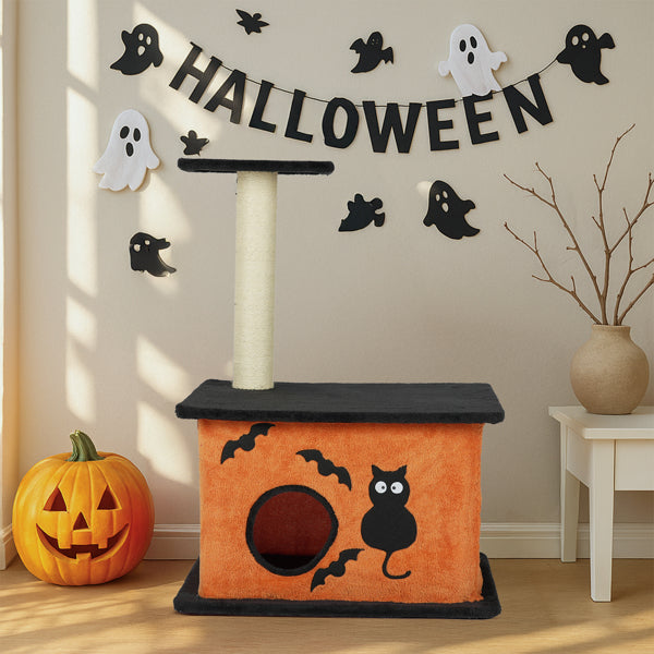 Halloween Cat Tree,  For Indoor Cats, Large Platform, Sisal Scratching Post,