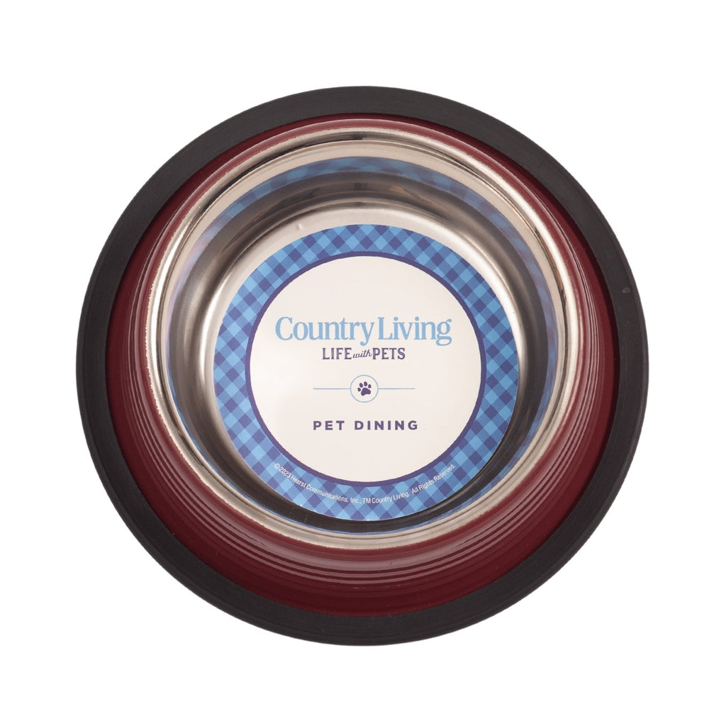 Country Living Set of 2 Ribbed Non-Slip Pet Bowls – Merlot Red