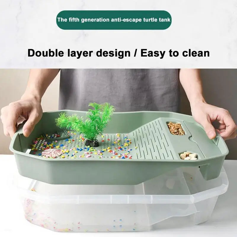 Turtle Tank Detachable Double Layers Habitat With Lid