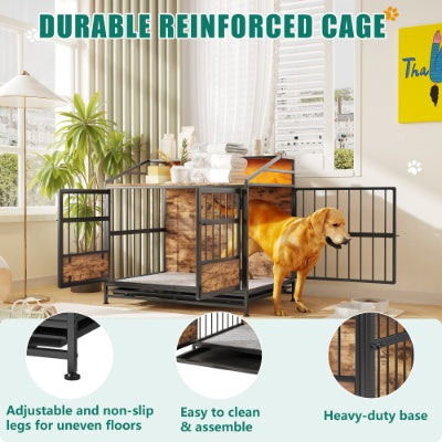 Multi-function Furniture Style Dog Crates With Storage, Dog Crate Furniture Large Wooden Dog Kennel With Double Doors, For Large Medium Dog Indoor, Brown