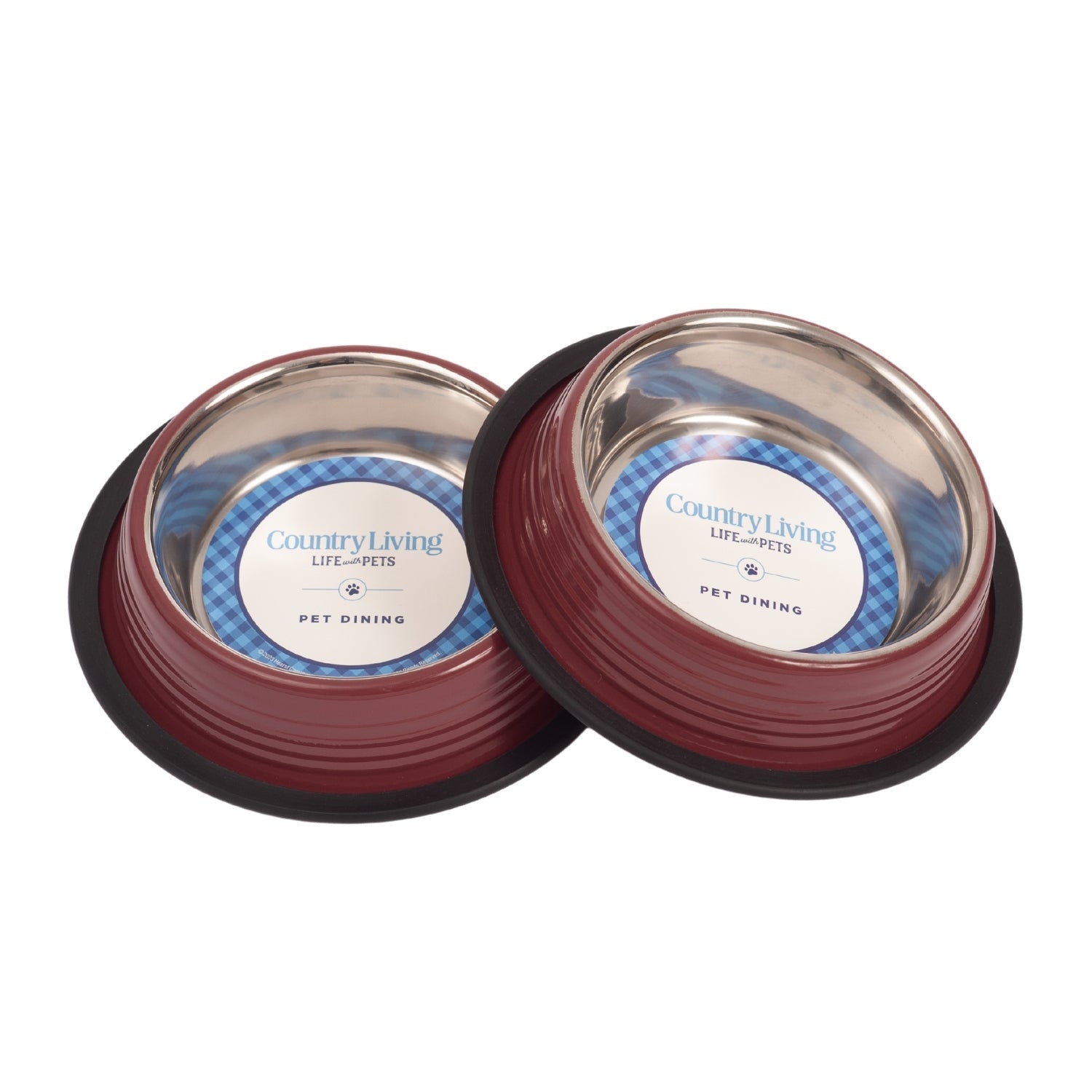 Country Living Set of 2 Ribbed Non-Slip Pet Bowls – Merlot Red