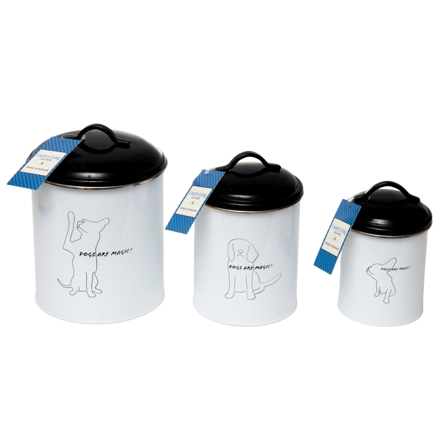 Country Living Set of 3 Pet Treat Storage Canisters – Black & White