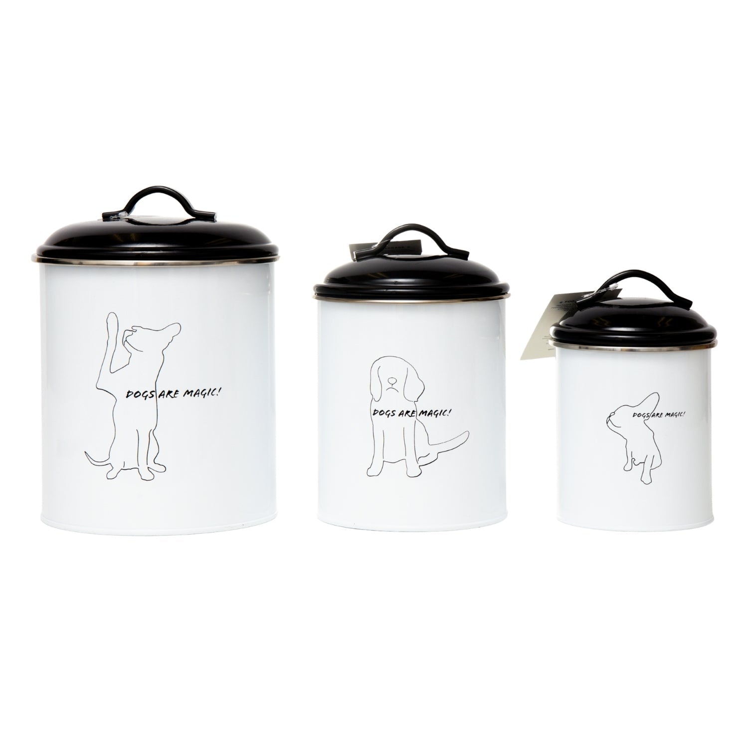 Country Living Set of 3 Pet Treat Storage Canisters – Black & White