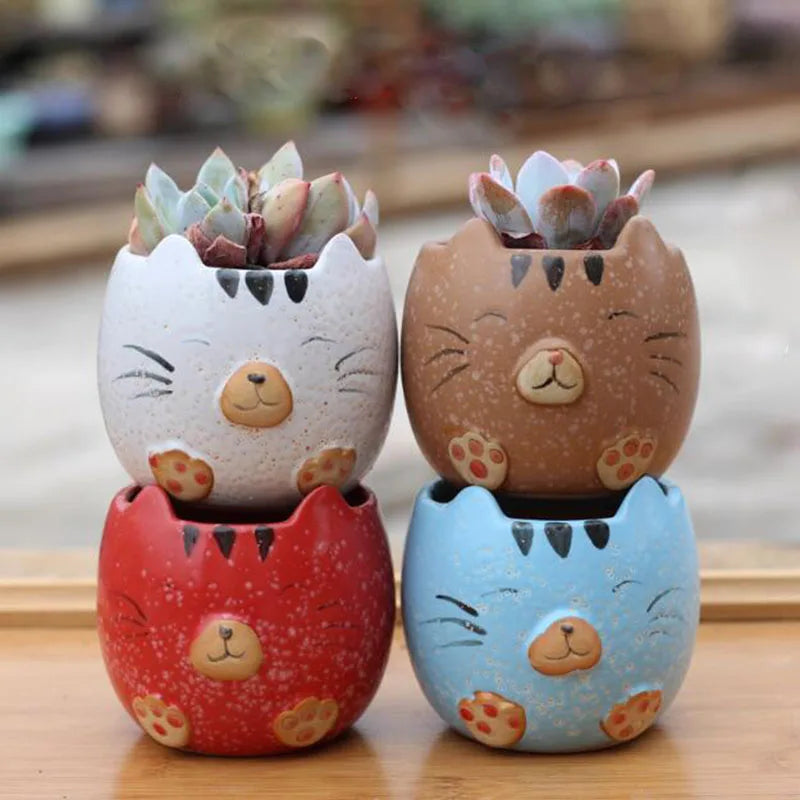 Cartoon Succulent Plant Pot Cat Animal Flowerpot4Pcs/Set