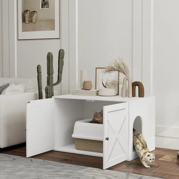 Cat Litter Box Enclosure with Barn Door, Cat Hole