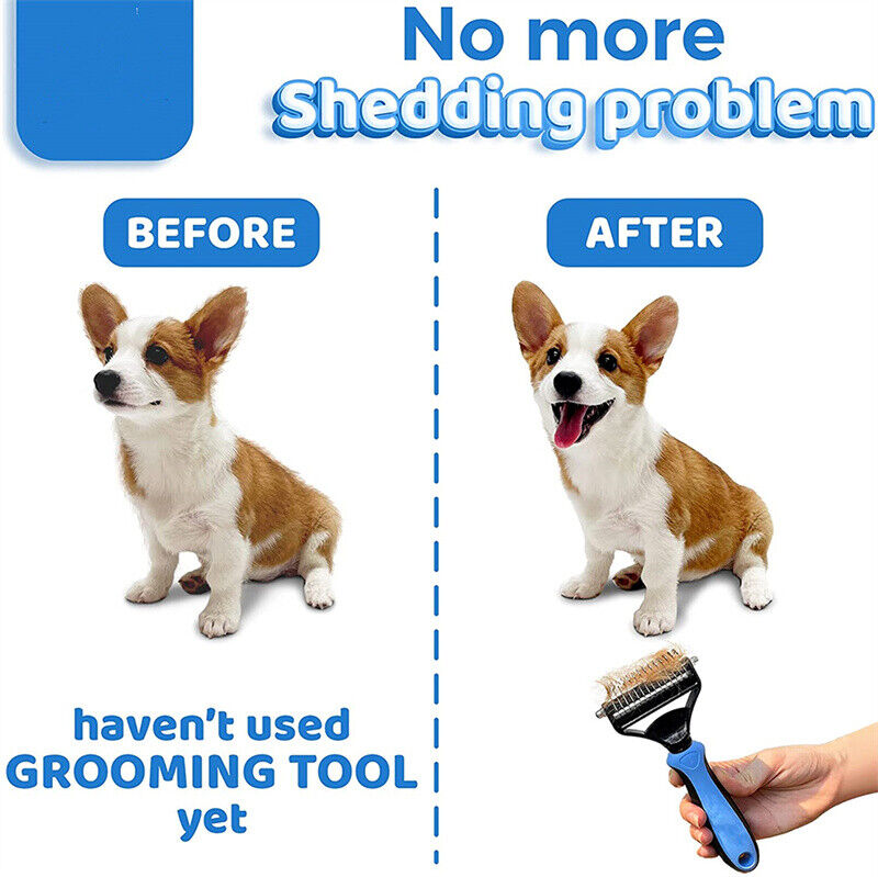 Grooming Brush For Dog/Cat DE shedding Tool Rake Comb Fur Remover Reduce 2-Side Dematting Tool For Dogs Cats