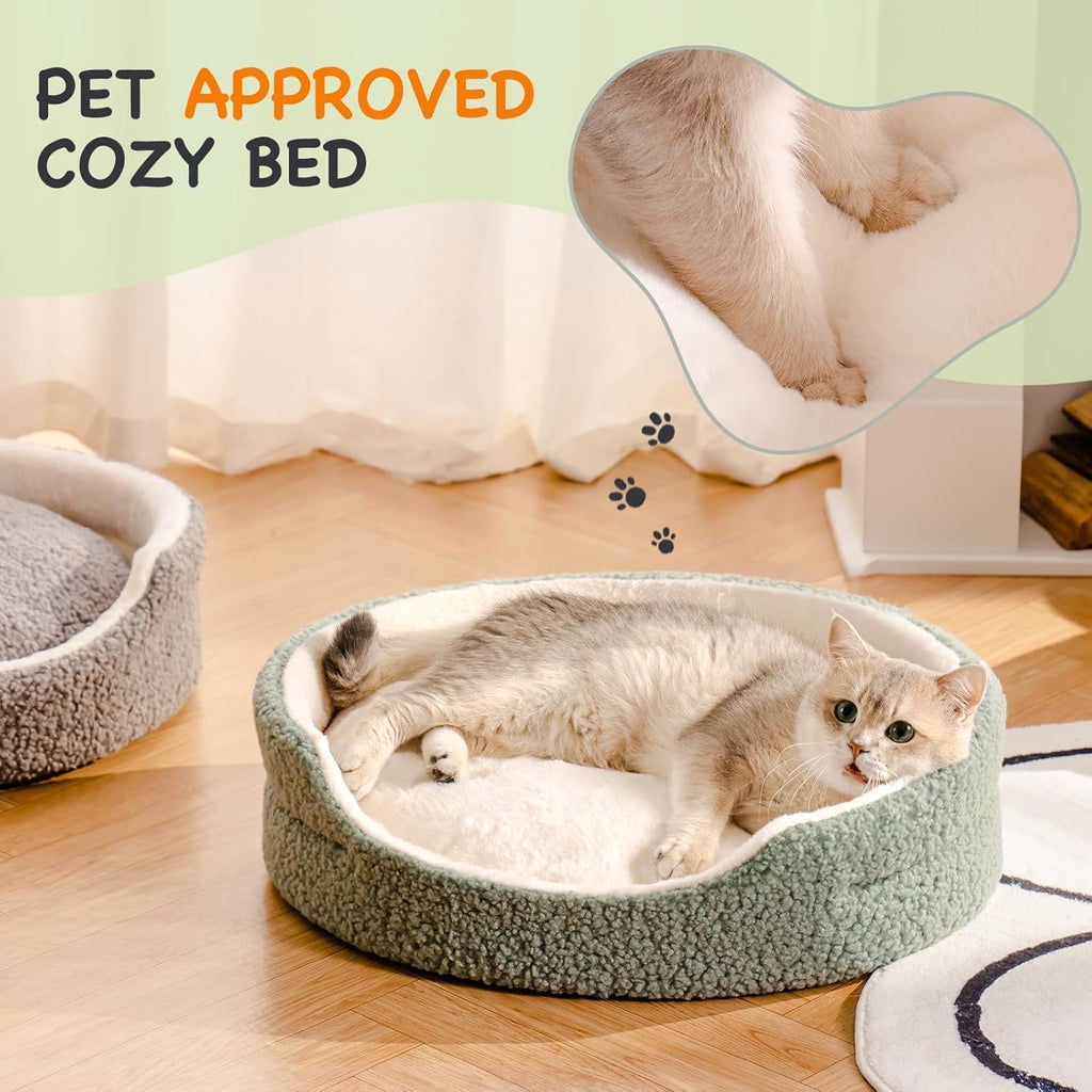 Mewoo Washable Pet Bed For Cats & Small Dogs - 23x23x7 Inch Round Orthopedic Bed With Non-Slip Bottom.