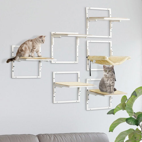 6-pc Modern Cat Wall Shelves for Indoor Cats, Height Adjustable Jumping Platforms