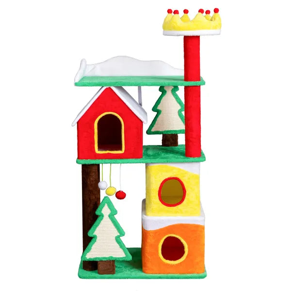 Christmas Themed Plush Cat Tree, Multi-level Cat Tower