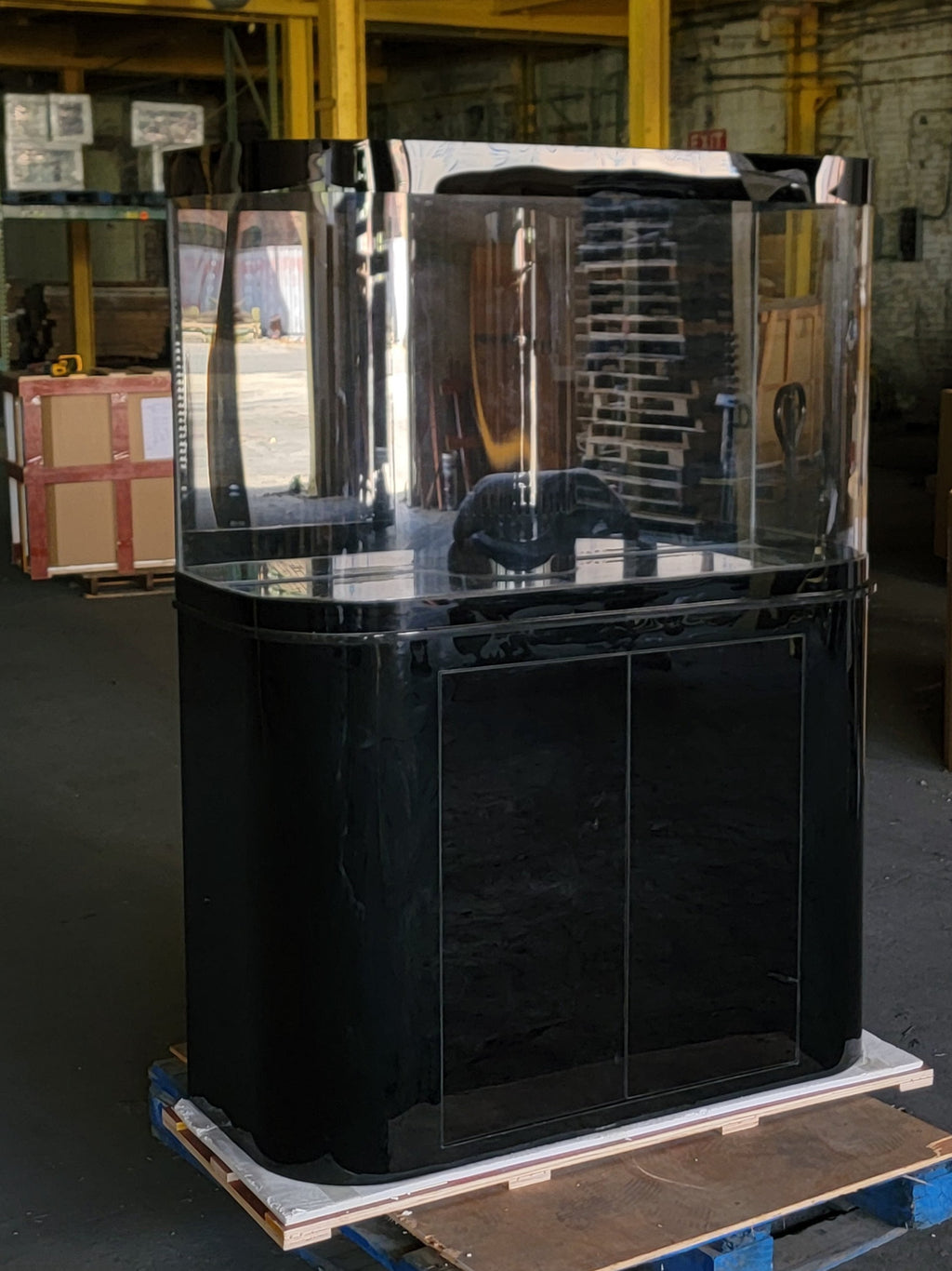 120g Curved Panoramic Flat Bowfront Glass Reef-Ready Aquarium in Gloss Black Stand