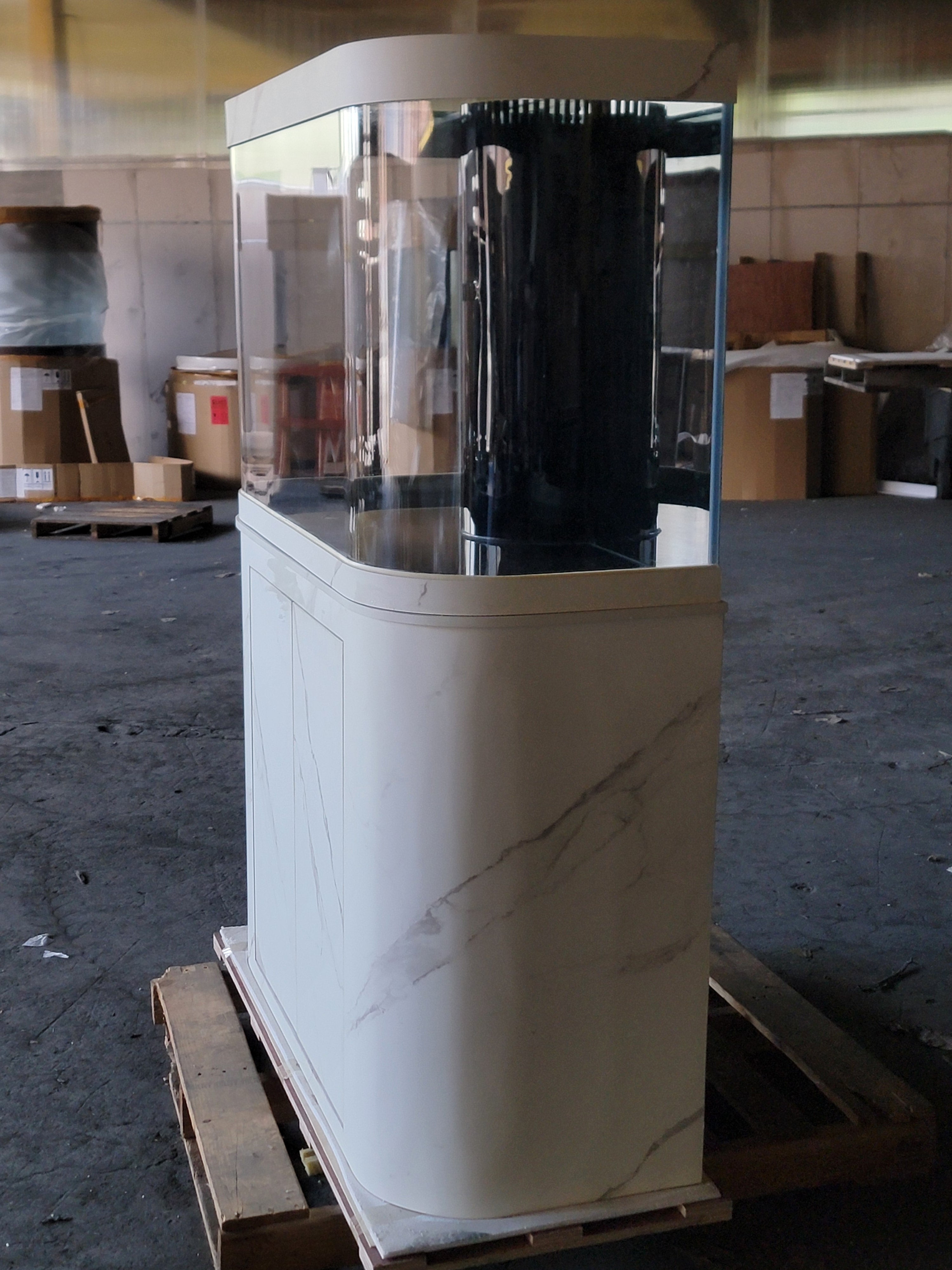 120g Curved Panoramic Flat Bowfront Glass Reef-Ready Aquarium in Marble Finish Stand