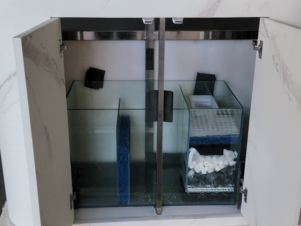 120g Curved Panoramic Flat Bowfront Glass Reef-Ready Aquarium in Marble Finish Stand