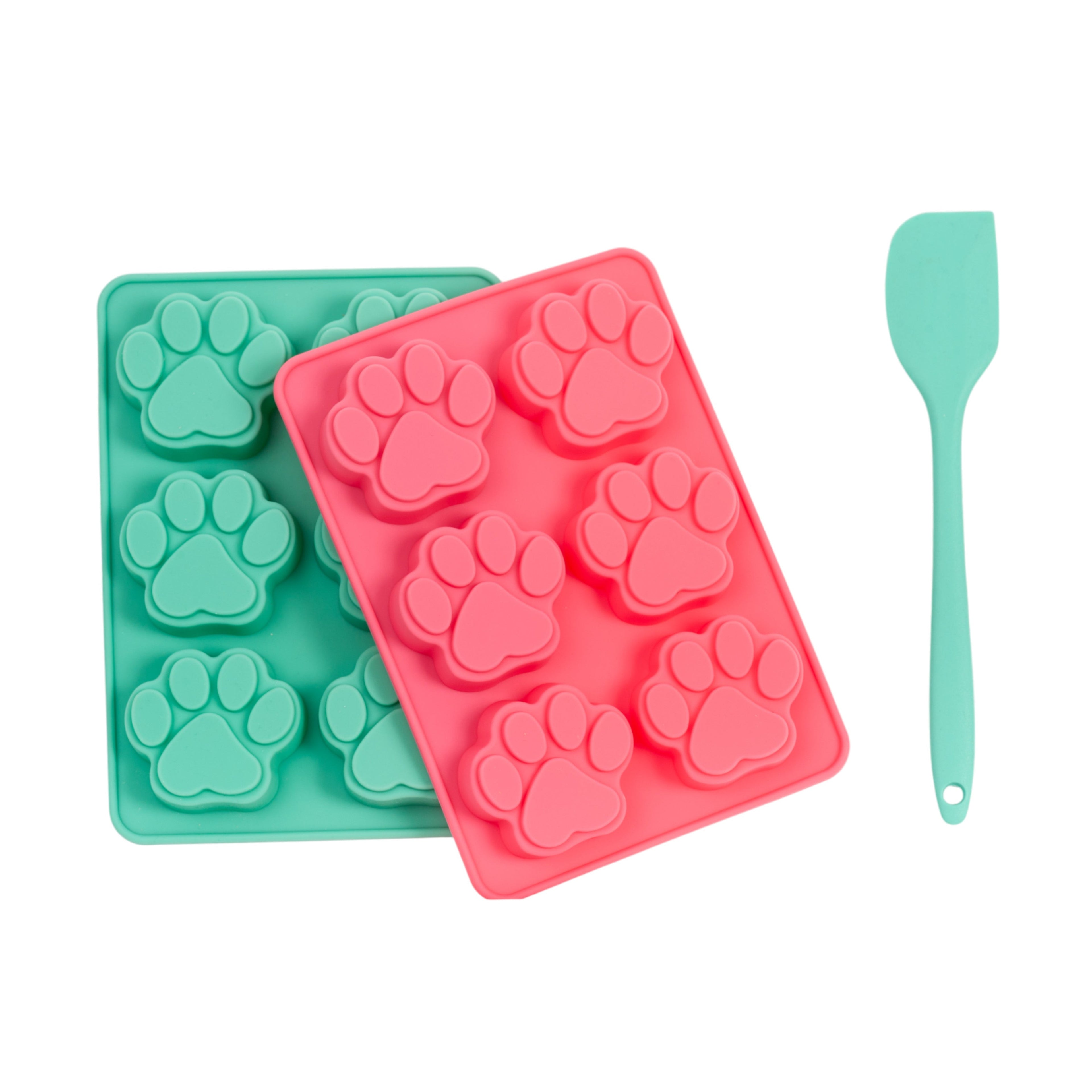 Country Living 3-Piece Silicone Baking Kit – Includes 2 Baking Trays (6-Cavity Paw Print Mold) & Spatula – for Homemade Dog Treats, Candy, Chocolate, and Ice Cubes
