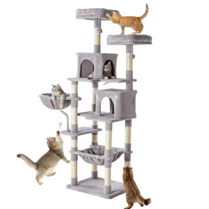 71-inch Large Multi-story Cat Climbing Tower, Natural Sisal Grabber Posts