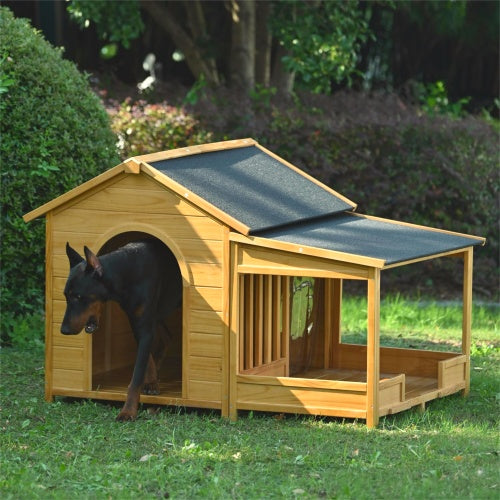 Large Wooden Dog House With Porch, Asphalt Roof and Elevated Floor