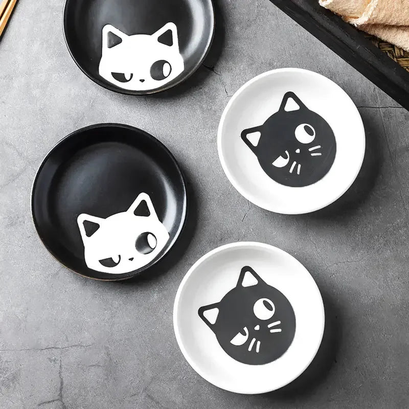 Ceramic Cartoon Cat Circular Plate and Bowl