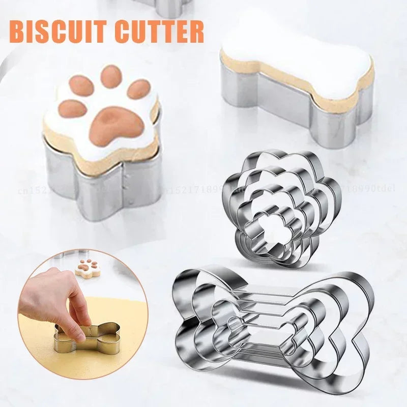 Cookie Cutter Mold Stainless Steel Pet Dog Bone And Paw Shaped