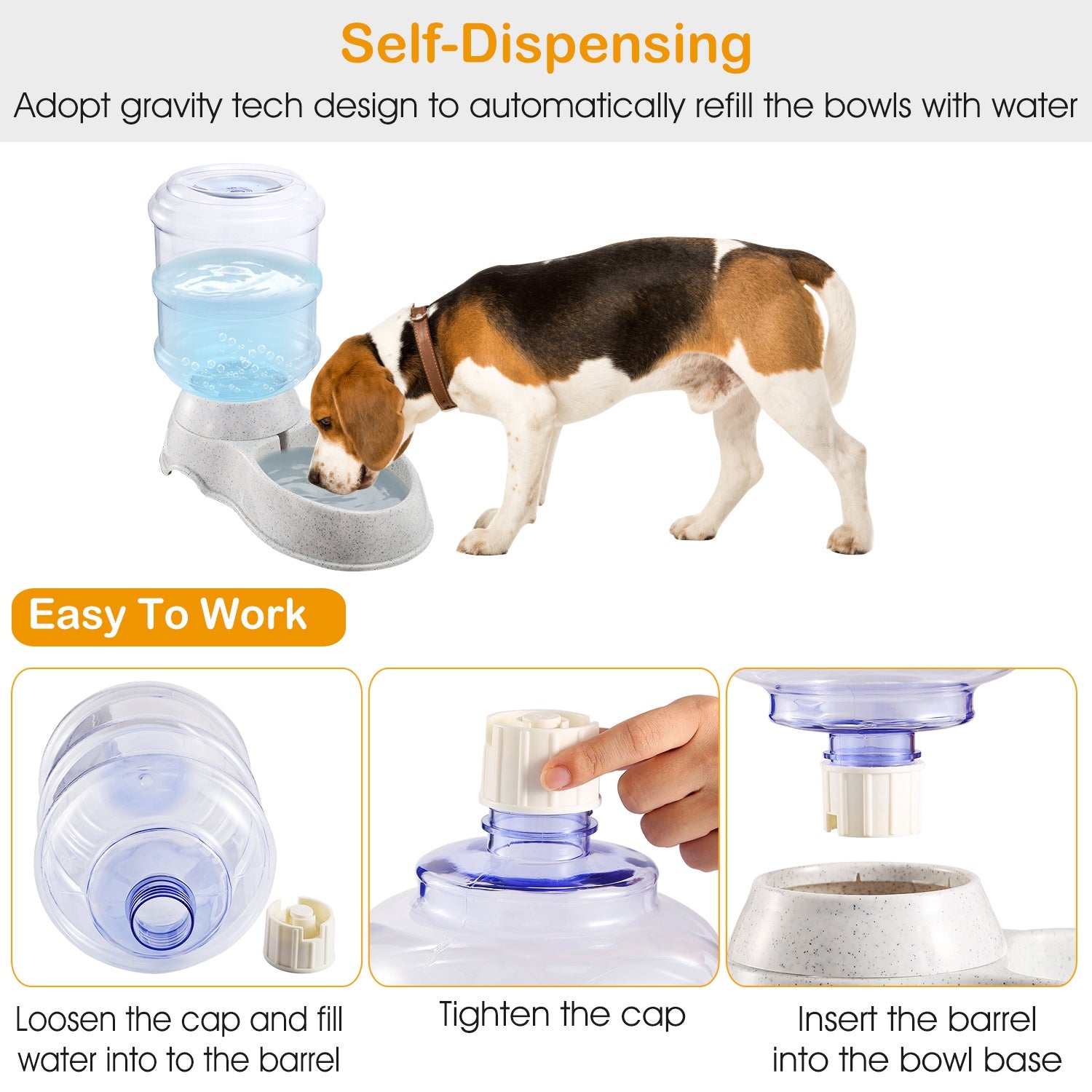 1 Gallon Pet Water Dispenser Self-Dispensing Gravity Pets Water Feeder Automatic.