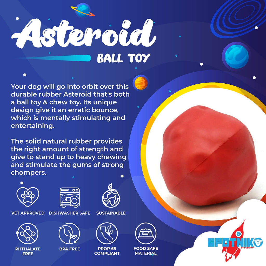 Asteroid Rubber Dog Chew Toy for Heavy Chewers | Red Retrieving Toy | USA Made
