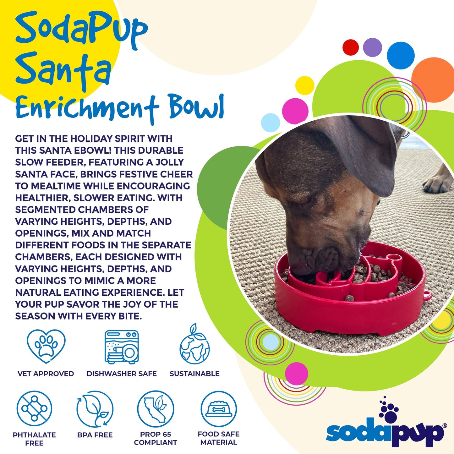 Santa Christmas eBowl Deep Slow Feeder Dog Bowl for Enrichment | USA Made
