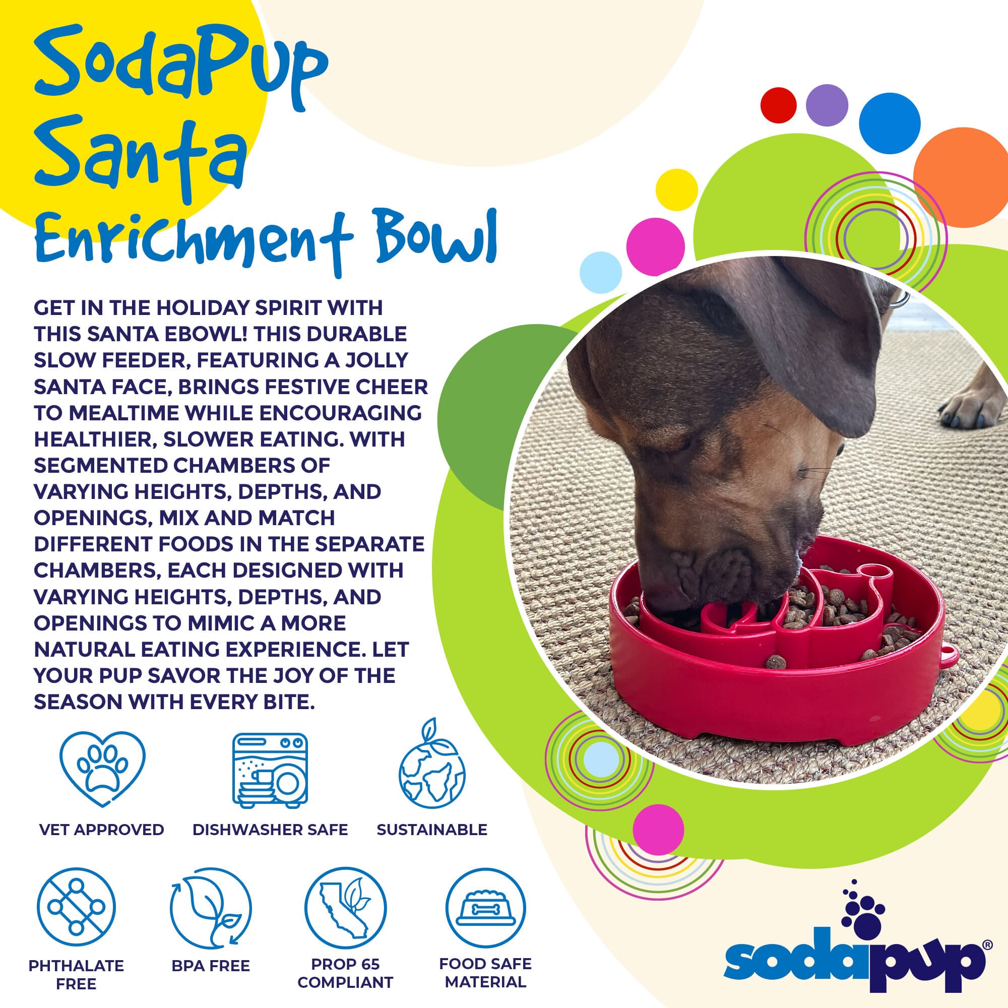 Santa Christmas eBowl Deep Slow Feeder Dog Bowl for Enrichment | USA Made