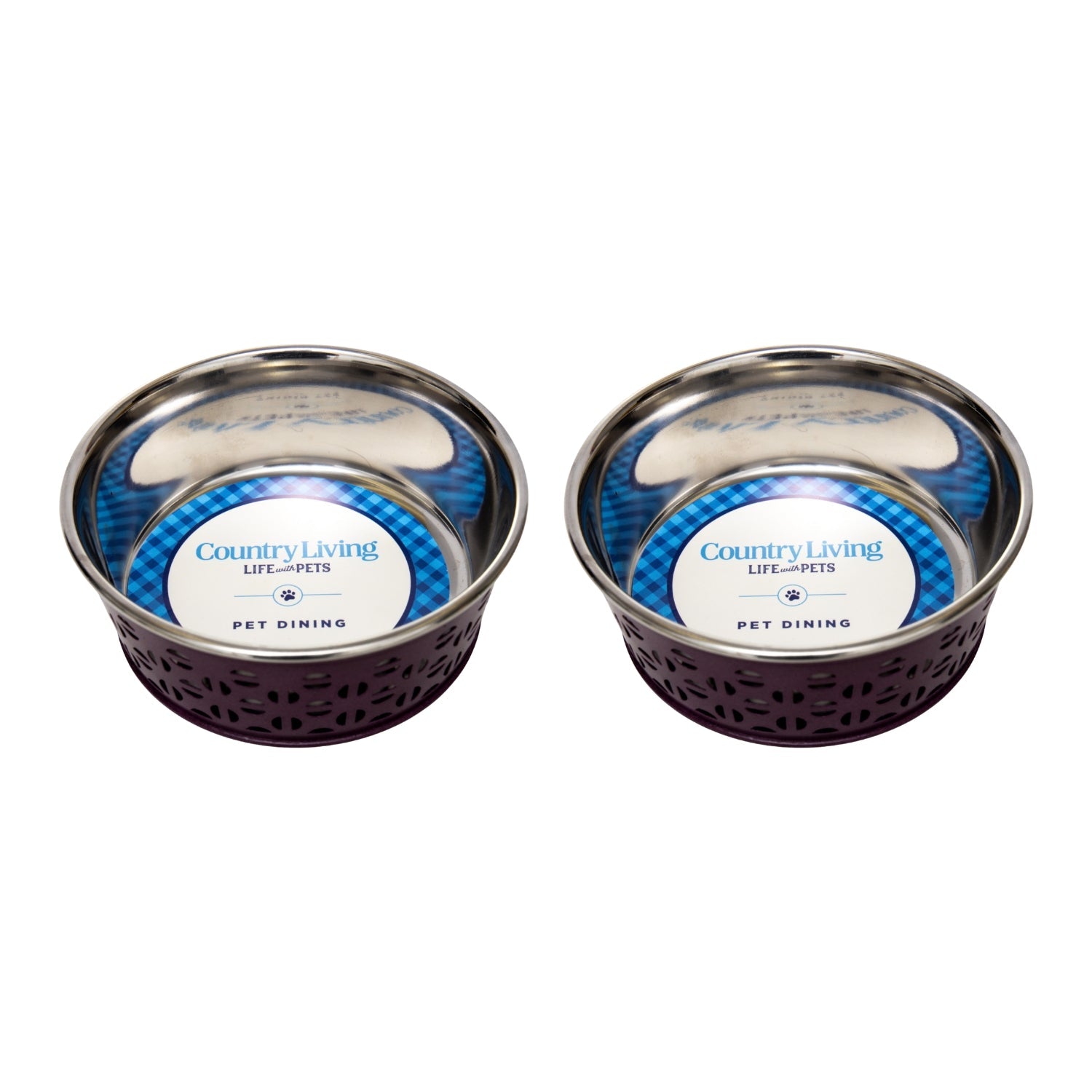 Country Living Set of 2 Stainless Steel Dog Bowls – Farmhouse Style, Ideal for Small to Medium Dogs