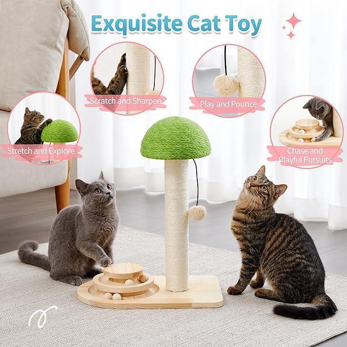 Mushroom Sisal Rope 2 In 1 Wooden Interactive Ball Track Ball Cat Scratching Post