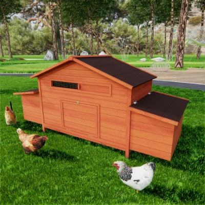 Large Wooden Chicken Enclosure For Outdoor With 2 Sides Nesting Boxes,2 Free-range Doors Leakproof Tray