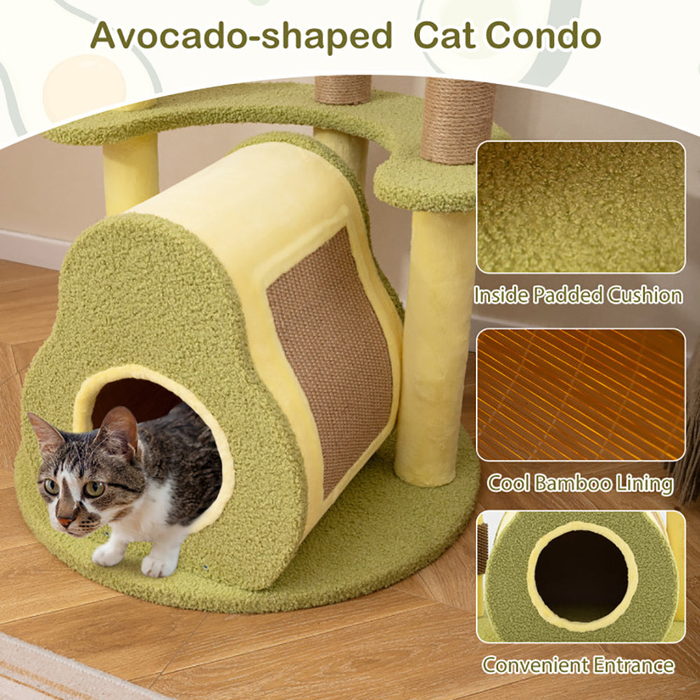 Freestanding Multi-level Avocado Cat Tower With Private Condo