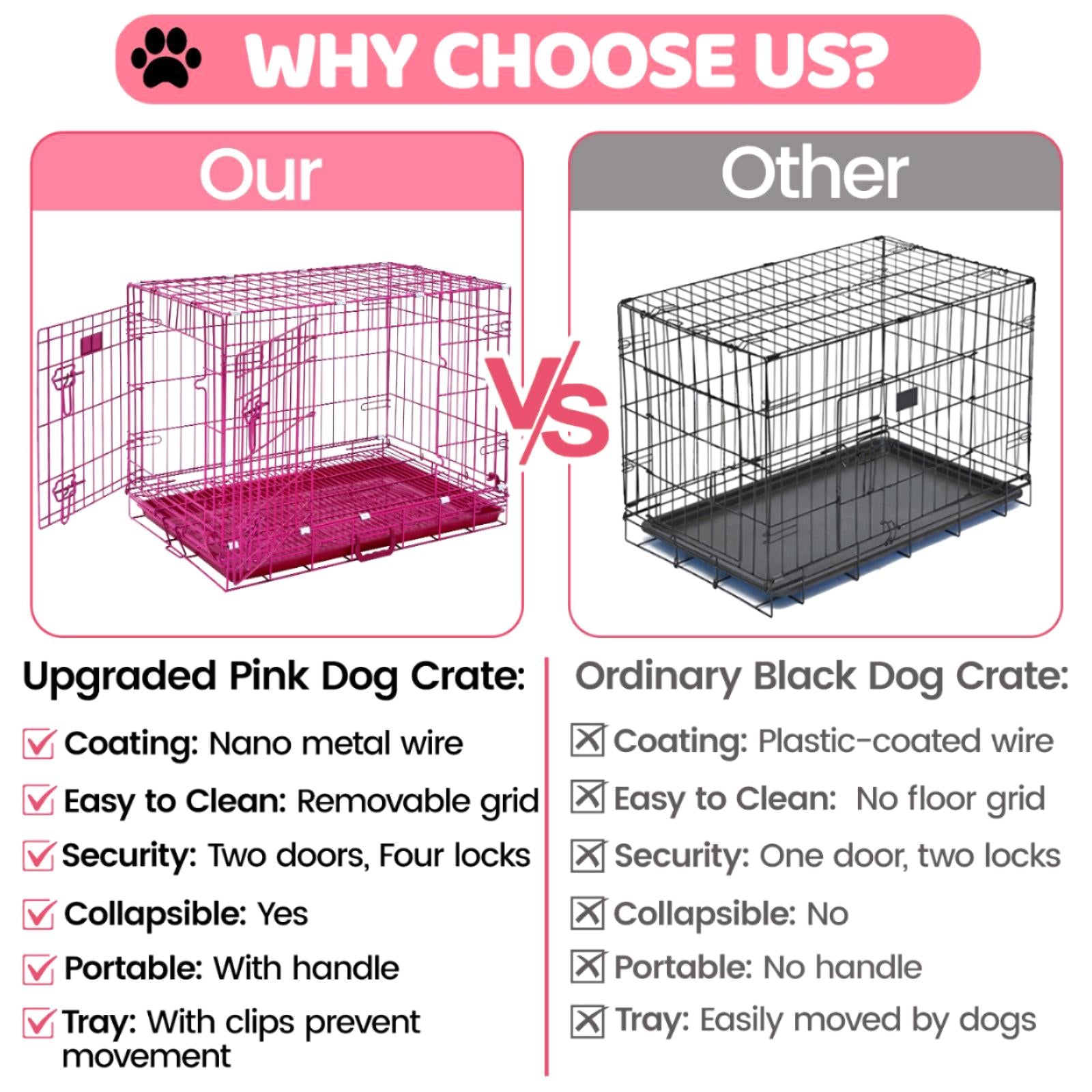24-42" Collapsible Pink Dog Crate RED24-42