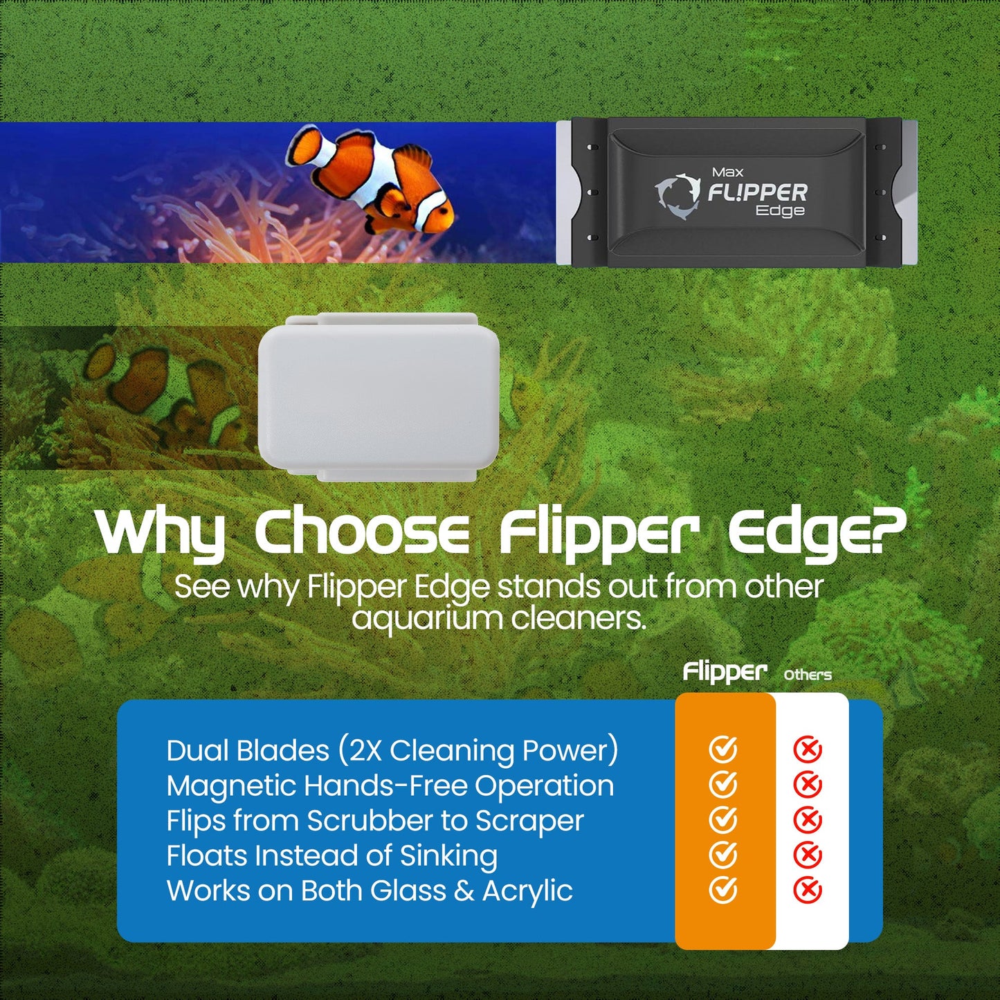 Flipper Edge 2 in 1 Floating Magnetic Aquarium Algae Cleaner (MAX)